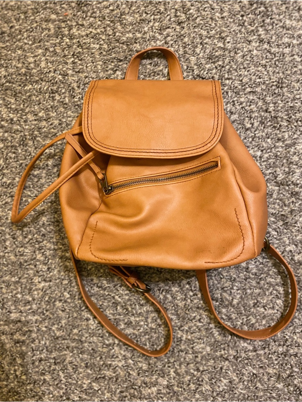 Universal Thread Tan Faux Leather Flap Backpack with Front Zip